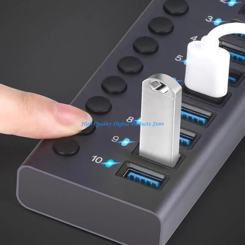 

U2JE Multi Port USB3.0 Hub Expands To 10 Port USB Splitter Adapter 5Gbps Fast Data Transfer And Convenient Device Charging