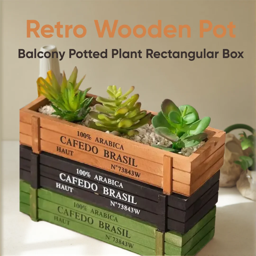 

Retro Wooden Succulent Flower Pot, Balcony Potted Plant Rectangular Box, Solid Wood Meat Bonsai Grid Wooden Box