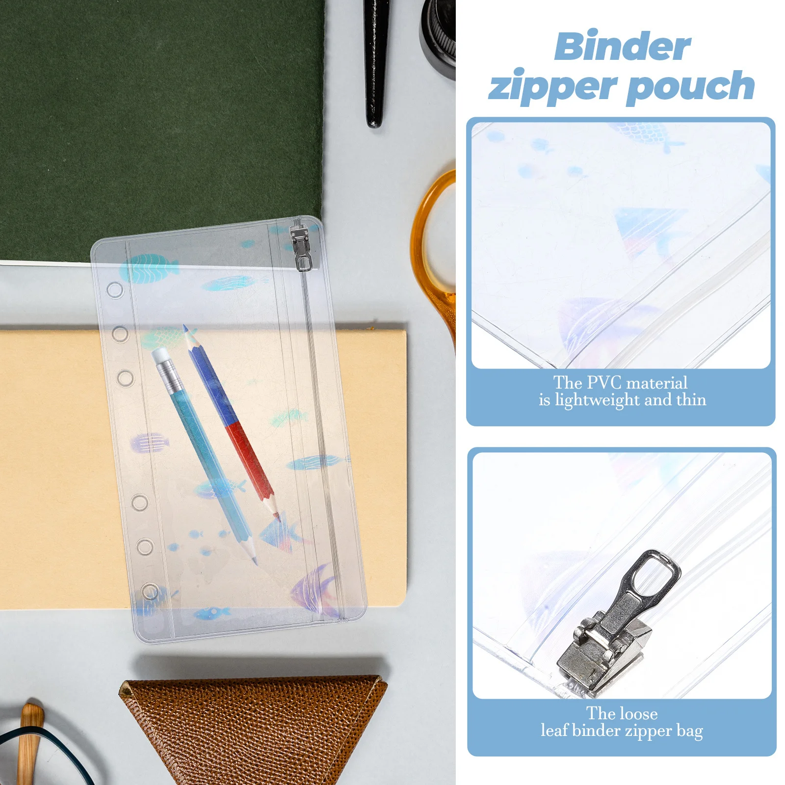 

Маленькая рыбья стильная сумка-переплет на молнии, сумка для хранения из ПВХ для школы, офиса, папка на молнии с 6 кольцами, многоразовый органайзер для блокнота