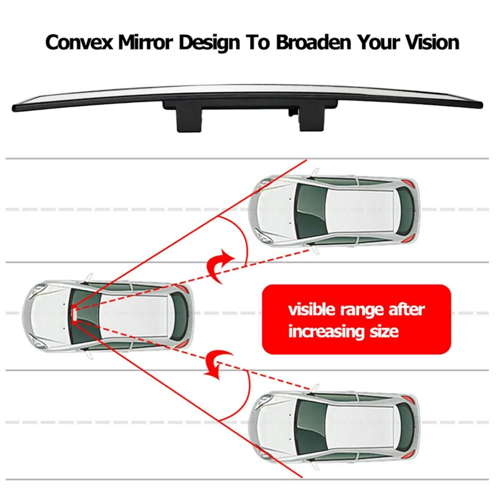 285mm Interior Anti Glare Rearview Mirror Anti Fog Anti Glare Panoramic Rear View Mirror Rubber Clip Curve Rear View Mirror
