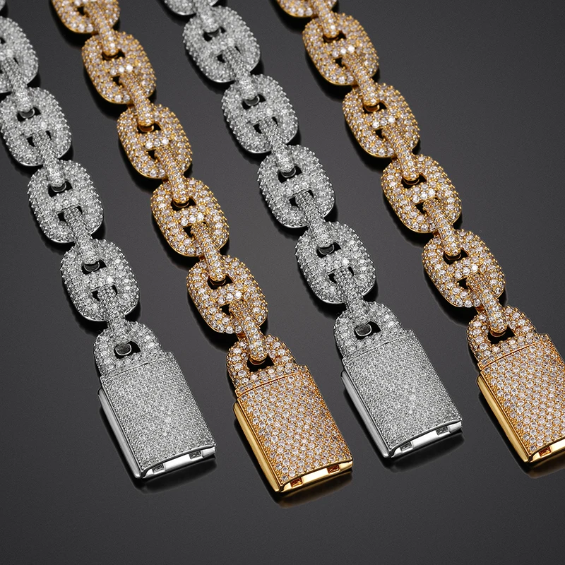 TUHE Unisex 14mm Iced Out  Curb Cuban Chain Bling 5ACZ 18K gold plated Necklaces Punk For Men Hip Hop Jewelry