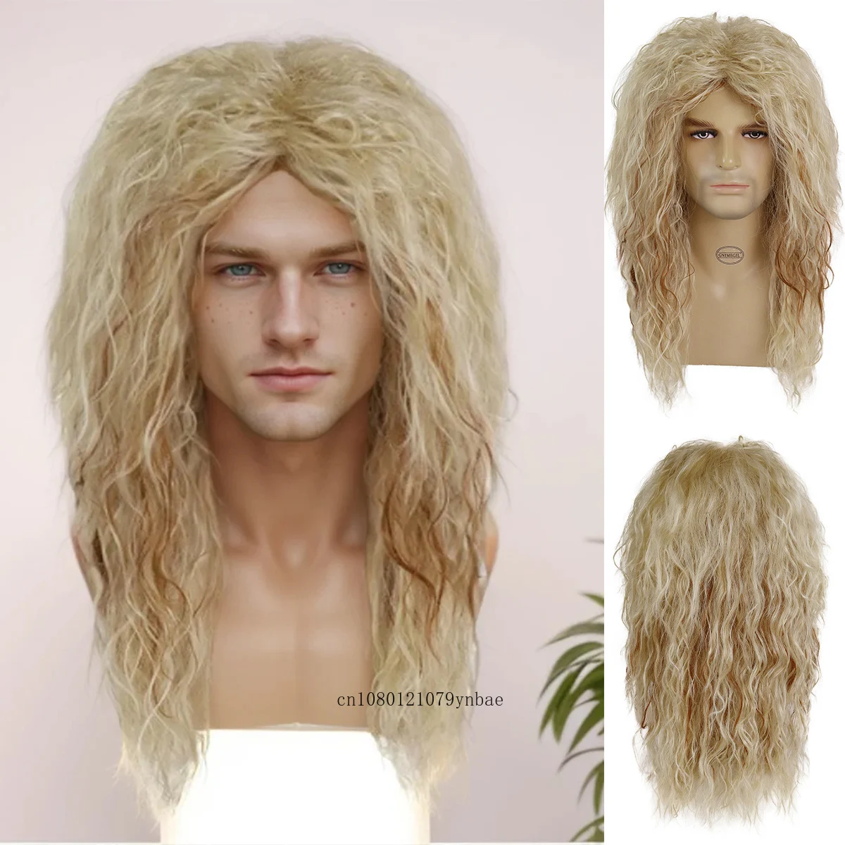 

70s 80s Long Wavy Wig Synthetic Hair Blonde Wigs Curly Disco Party Carnival Costume Halloween Wig with Bangs Daily Cosplay Use