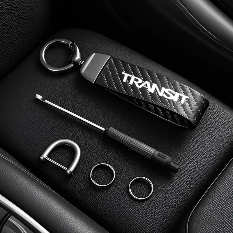 

Carbon fiber Leather Car Keyring Exquisite Anti-lost Car Keychain For Ford Transit MK6 MK7 Car Accessories