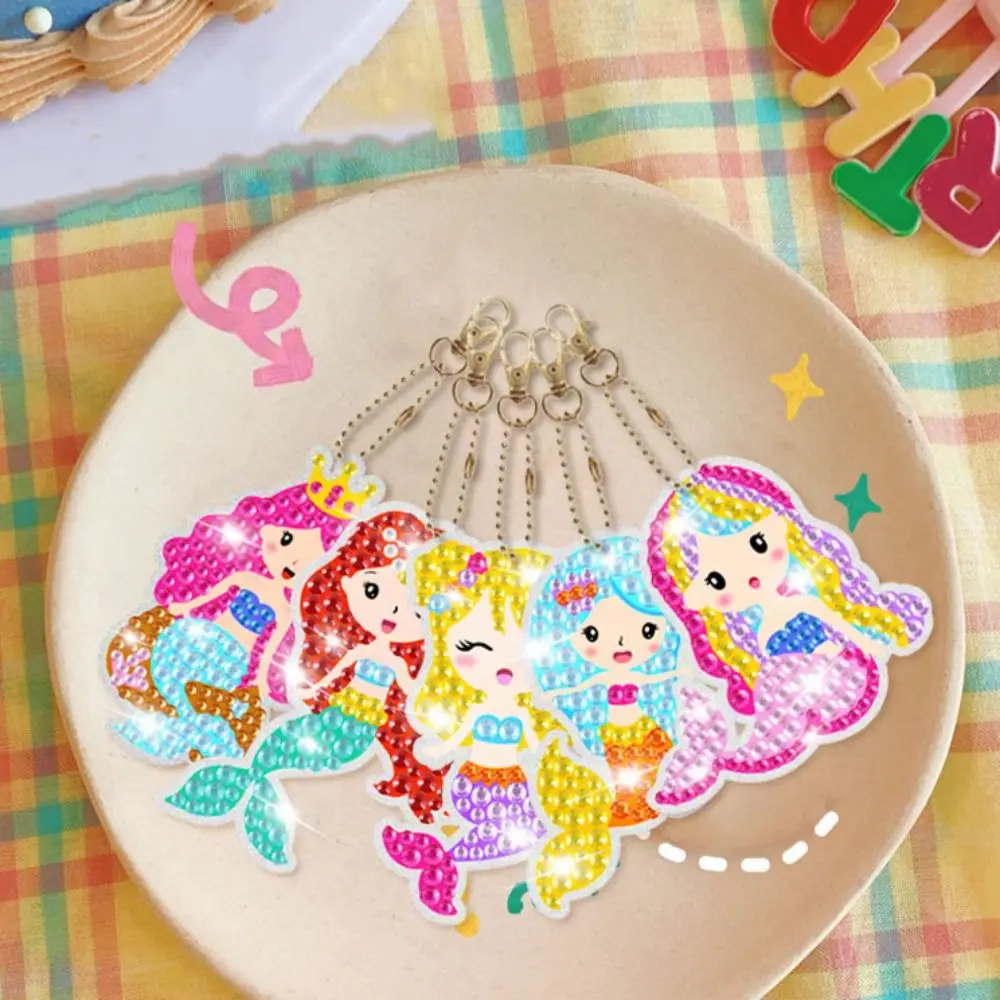 Handmade Craft Diamond Painting Set Cartoon Design Ice Cream Diamond Drawing Keychain Mermaid Pattern Diamond Painting Stickers