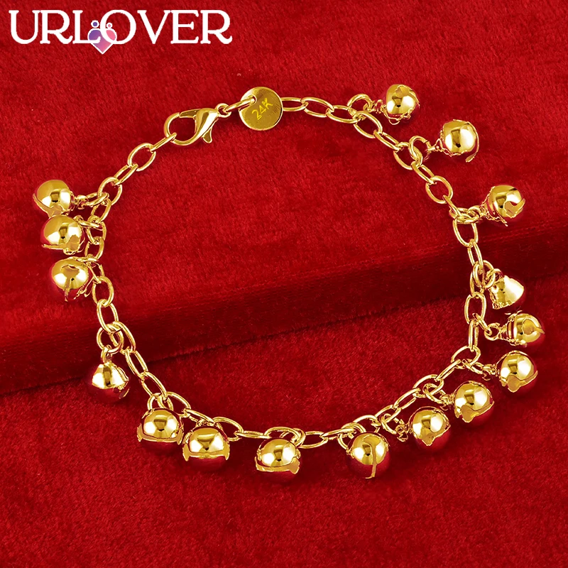 URLOVER 18K Gold Bracelet Small Bell Pendant Bracelets For Woman Man Fashion Party Birthday Wedding Engagement Charm Jewelry