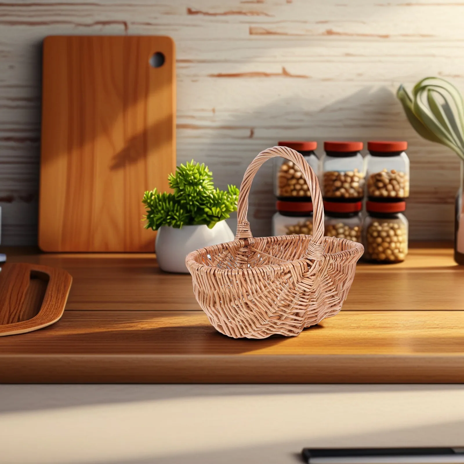 Handwoven Natural Wicker Basket Sturdy Handle Egg Gathering Fruit Vegetable Picnic Outdoor Basket