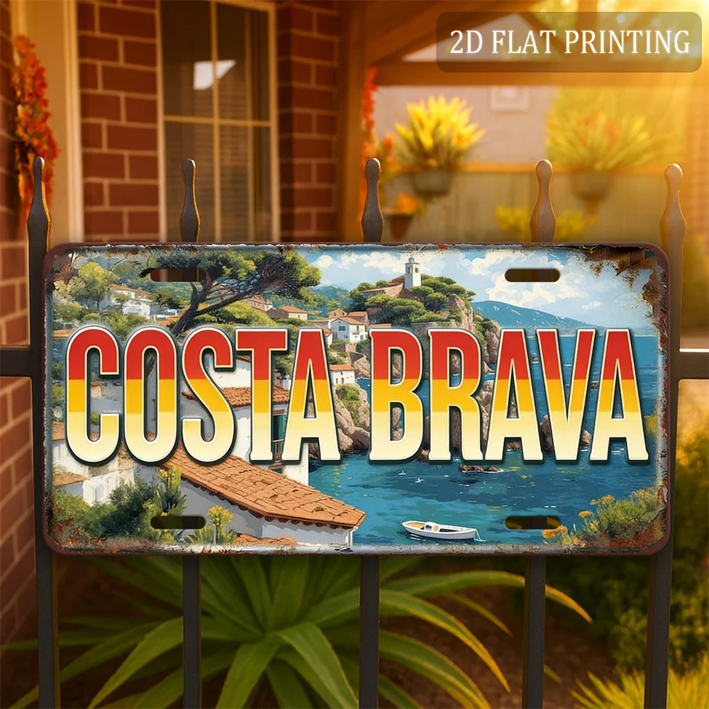 2D Flat, 2D Flat 1pc 12x6in Sign [2D Flat] 2D Metal Wall Decor Sign | Costa Brava Spanish Seaside Vintage Travel Theme, 12.0x6.0