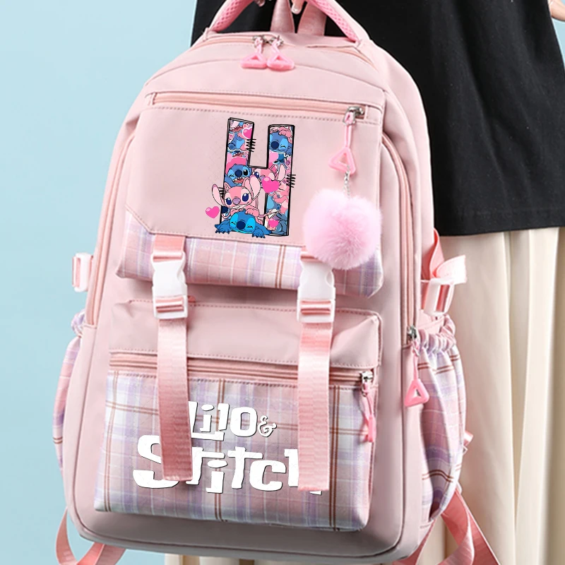 

Lilo Stitch School Bags for Teenage Girls Boys A-Z 26 Alphabet Cartoon Anime School Bags Student Teenager Rucksack Knapsack Bag