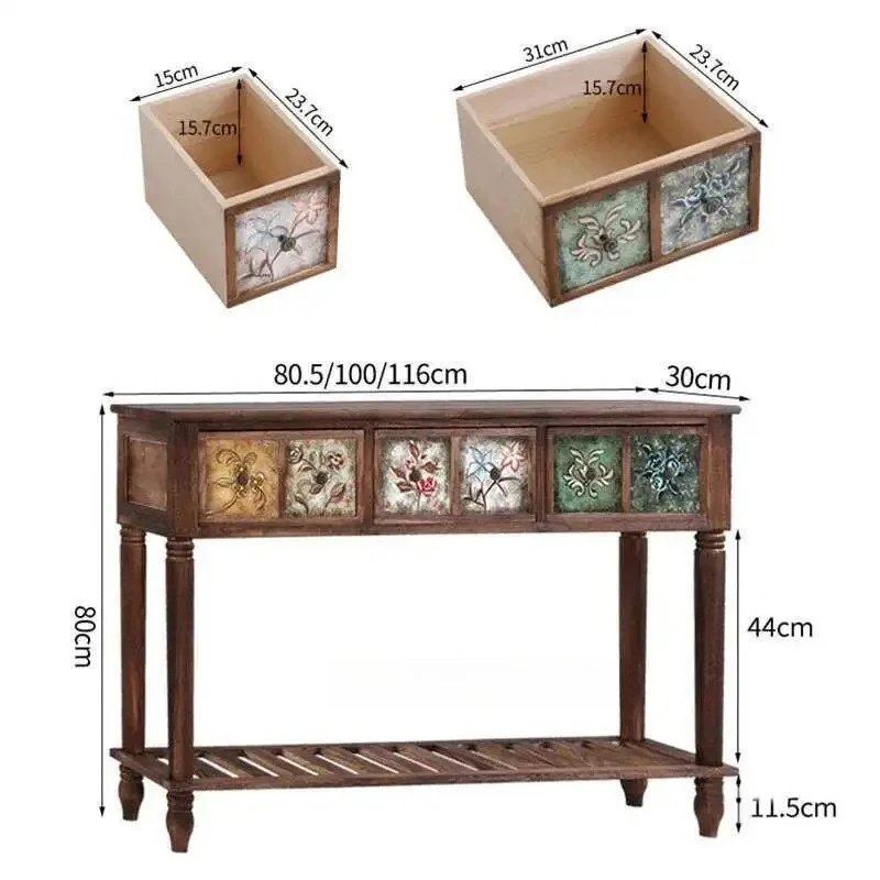 Home Corridor Entry Hallway Table American Solid Wood Console Table Retro Pattern Living Room Furniture Entrance Console Cabinet