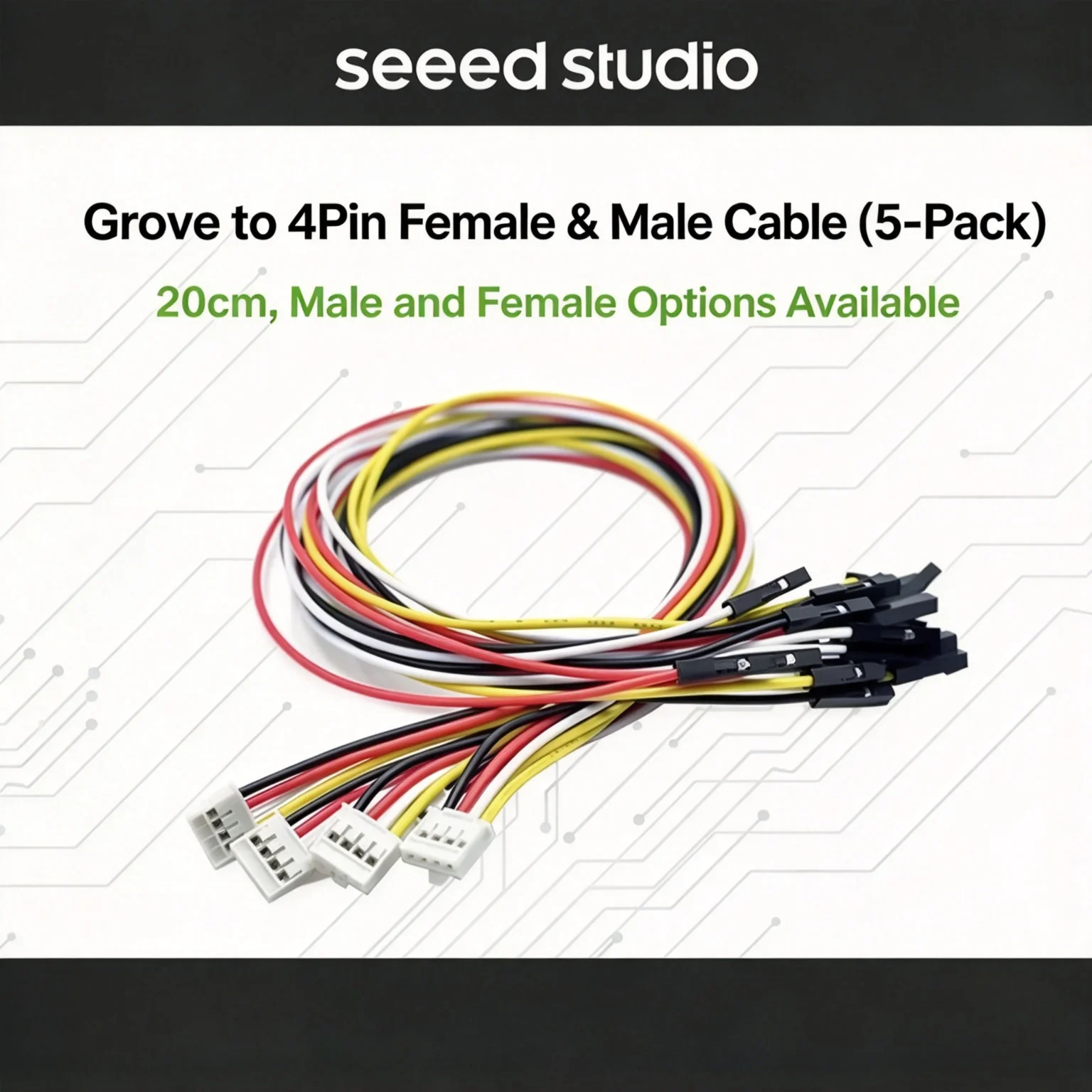 Seeedstudio Grove to 4-pin DuPont Cable, Male to Female, 20CM, 5-Pack
