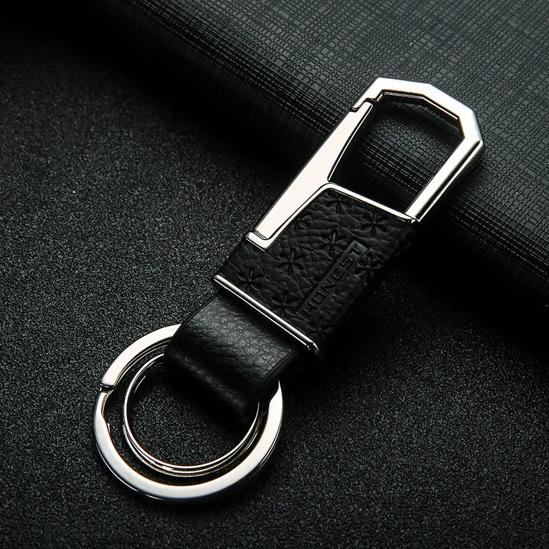 Luxury Car Key Chain Clip ，Leather Embossing Key Chain with Heavy Duty Car Keychain for Men and Women-Black Gift Accessories