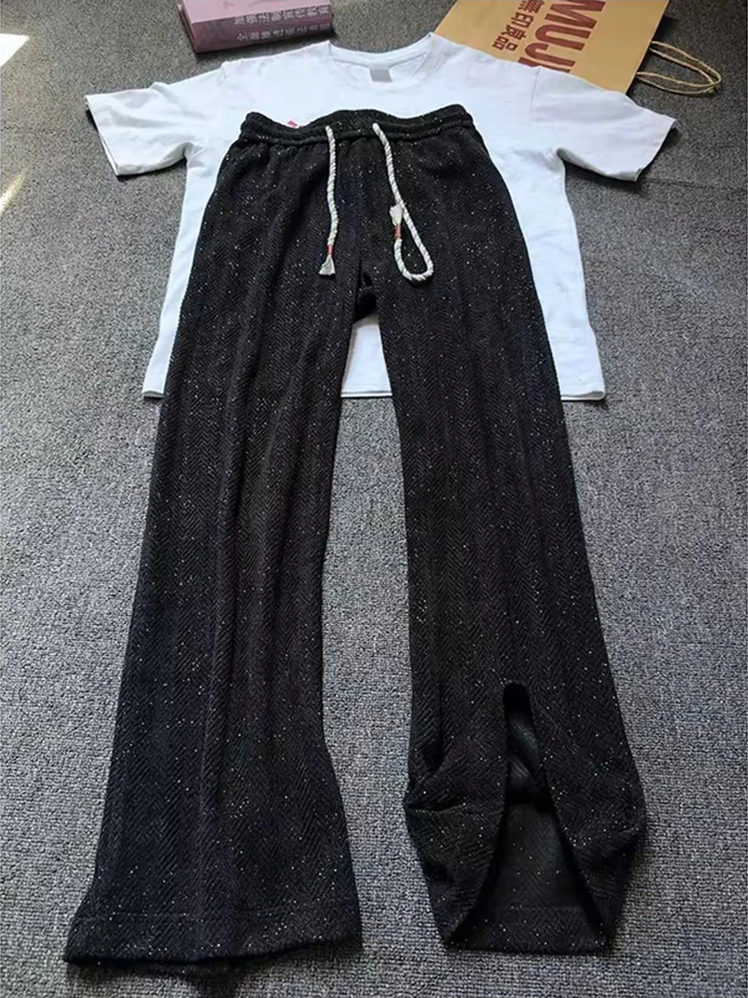 

Мужские вязаные брюки Tianxing в американском ретро-стиле, осенние, в стиле «маленький аромат», драпирующиеся, премиум-класса, широкие, прямого кроя