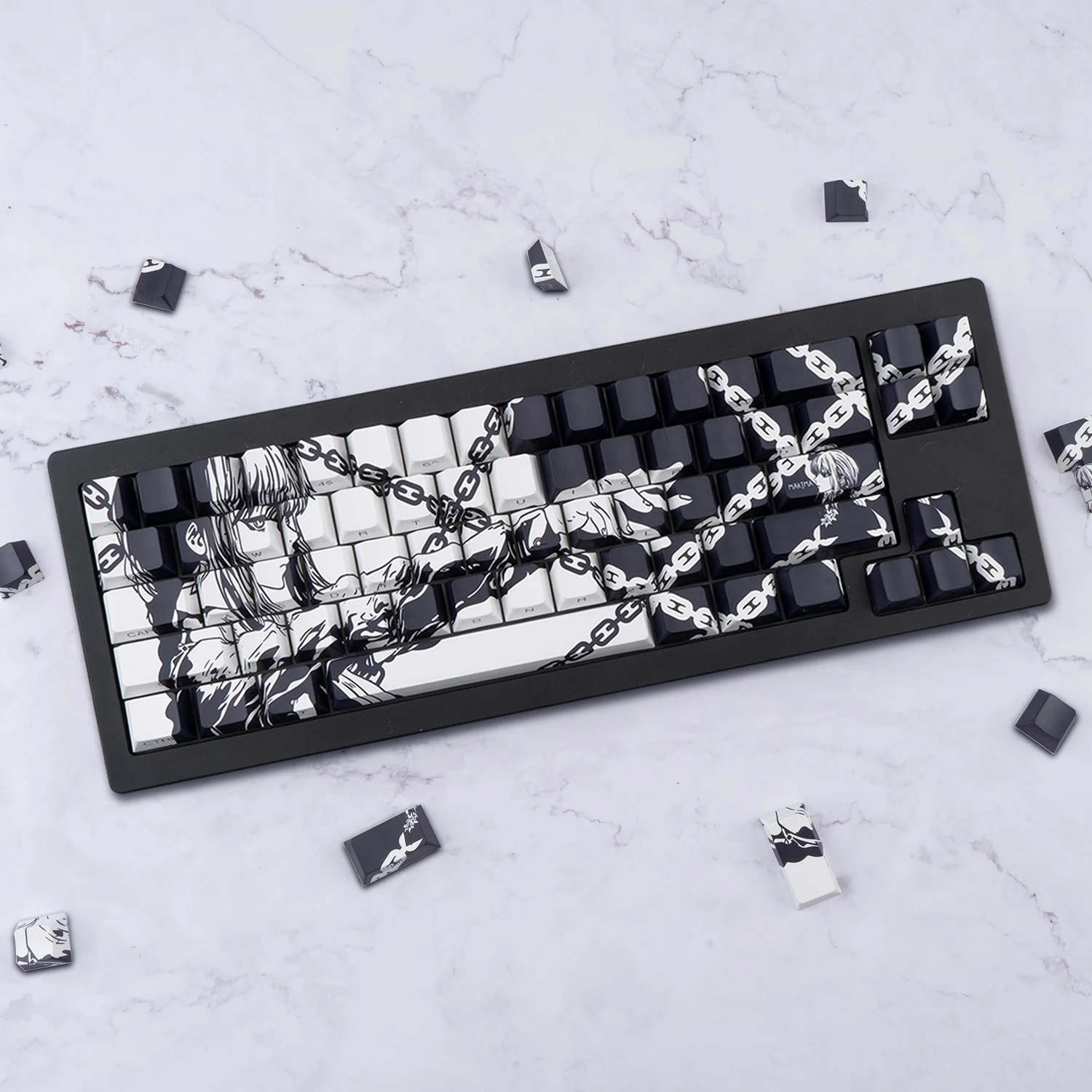 

Makima Anime Keycaps Cartoon 125 Keys PBT Keycap Cherry Profile Dye-sub Japan Side Shine through KeyCap For Mechanical Keyboard