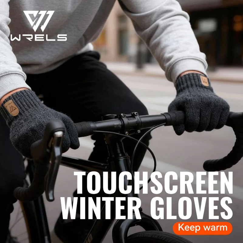 WRELS Neue warme Herrenhandschuhe für den Winter, plus Samt, Unisex, gestrickte Fingerhandschuhe, weiche Strickhandschuhe, verdickte, kältebeständige Fahrrad-Sporthandschuhe