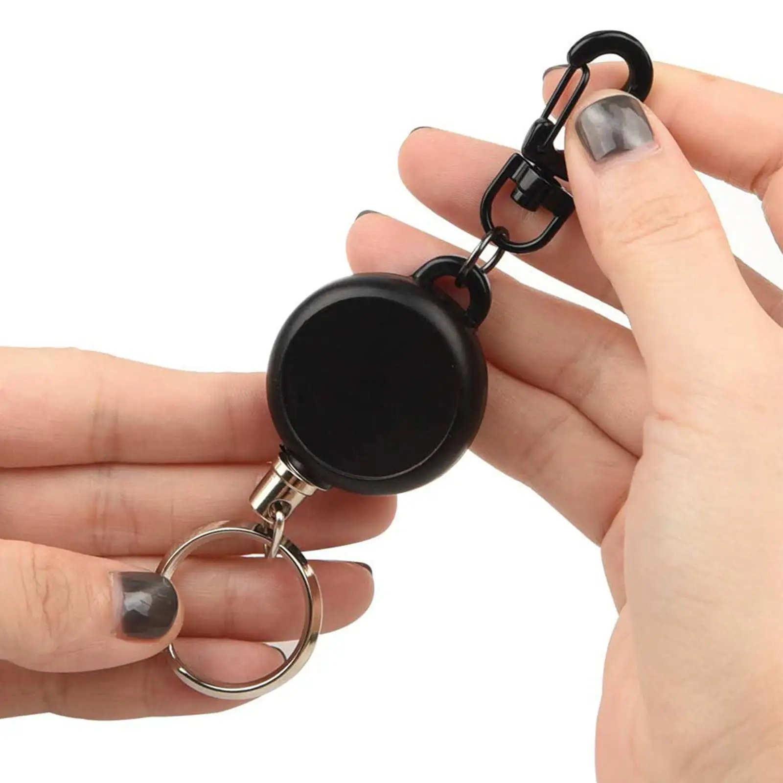 Retractable Keychain ID Badge Holder with Steel Cord Pull Cord Buckle Key Reel for Adults Men Women Fishing Camping Hiking