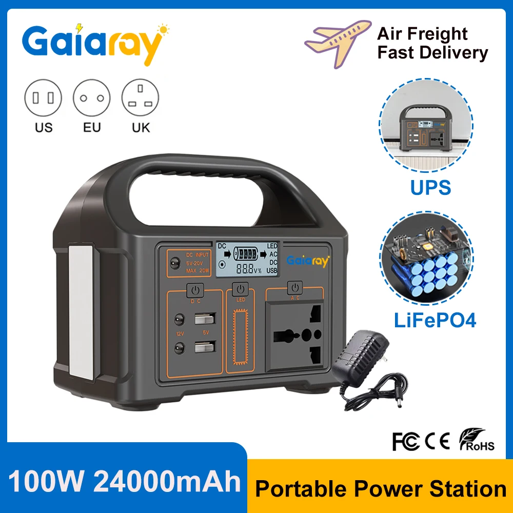 Estación de energía portátil de 100W, 24000mAh, Banco de energía de 220V/110V, generador de energía Solar de 76,8Wh, energía al aire libre LiFePO4 para viajes de acampada