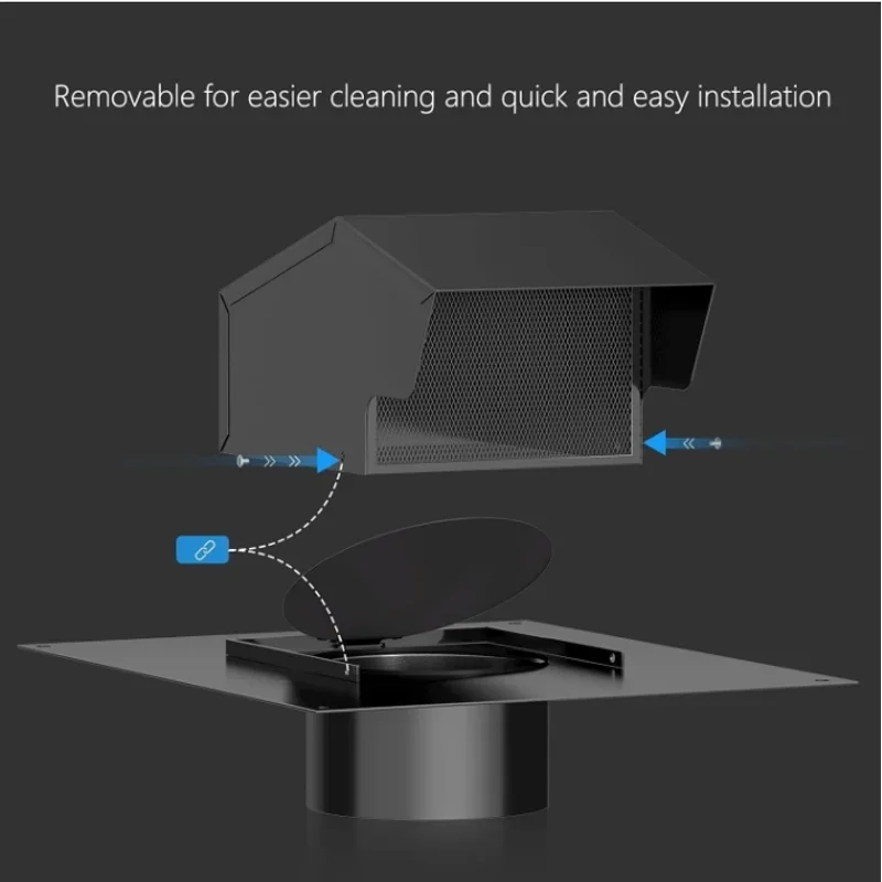Hon&Guan 4''/6” Black Roof Vent Cap, Roof Vents for Houses Galvanized Rooftop Steel Dryer Exhaust Vent Cap, no Damper