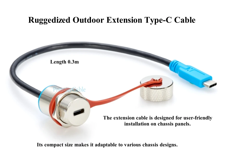 Robustes, wasserdichtes USB-C-Stecker auf Buchse, Verlängerungskabel, IP67, Typ C, metallversiegeltes Kabel, Outdoor-Panel-Mount-Passkabel mit Kappe – Detail 5