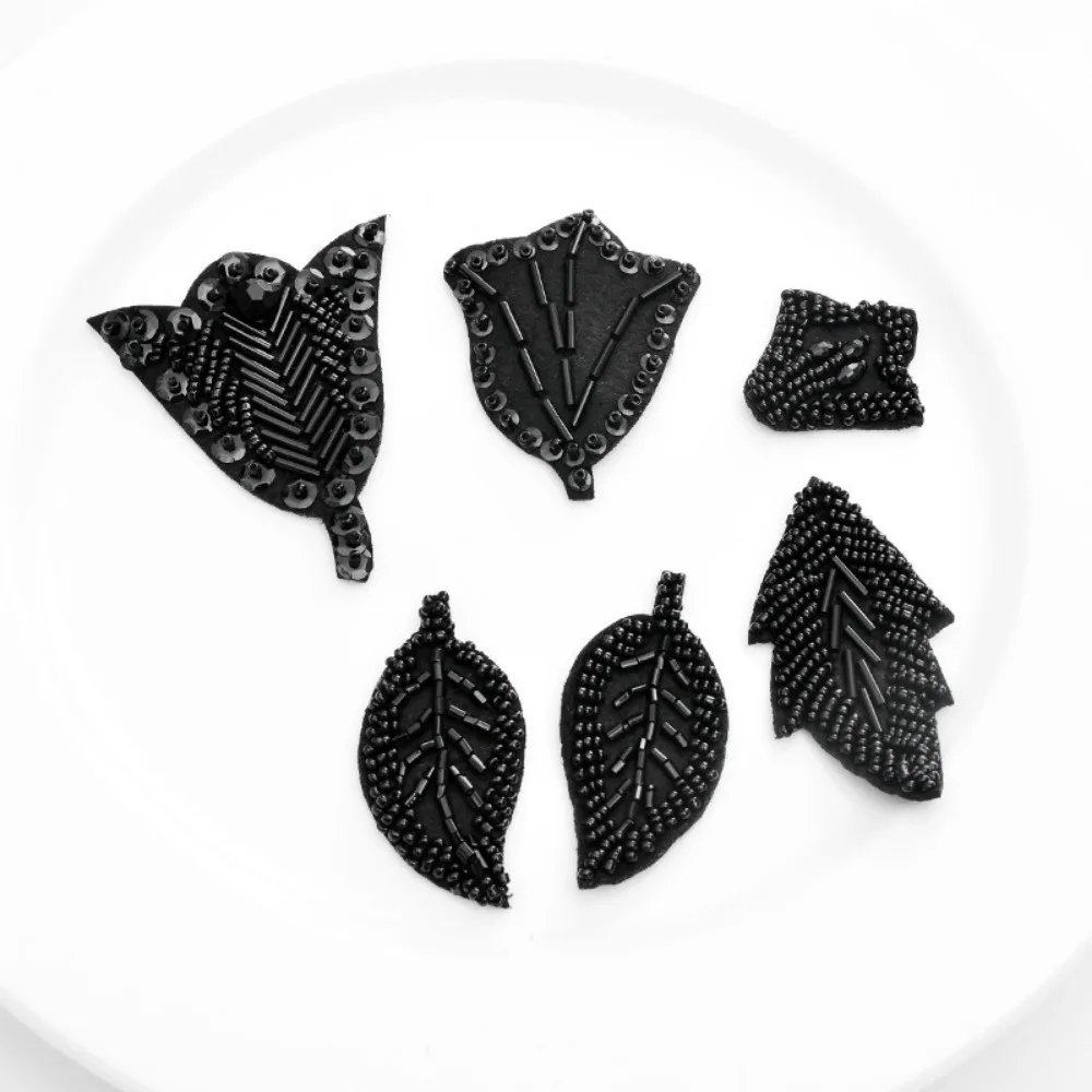 Handmade Beads Black Simple Beads Tube Flowers Leaves Star Small Cloth Sticker Clothes Pants Decoration Hole Patch