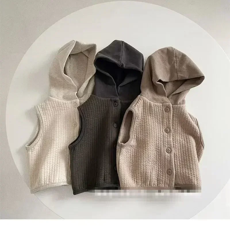 

4123C Children's Clothes Hooded Vest 2022 Autumn Spring Simple Fashionable Boy's Vest Hooded Coat 1-7Year Kid's Waistcoat