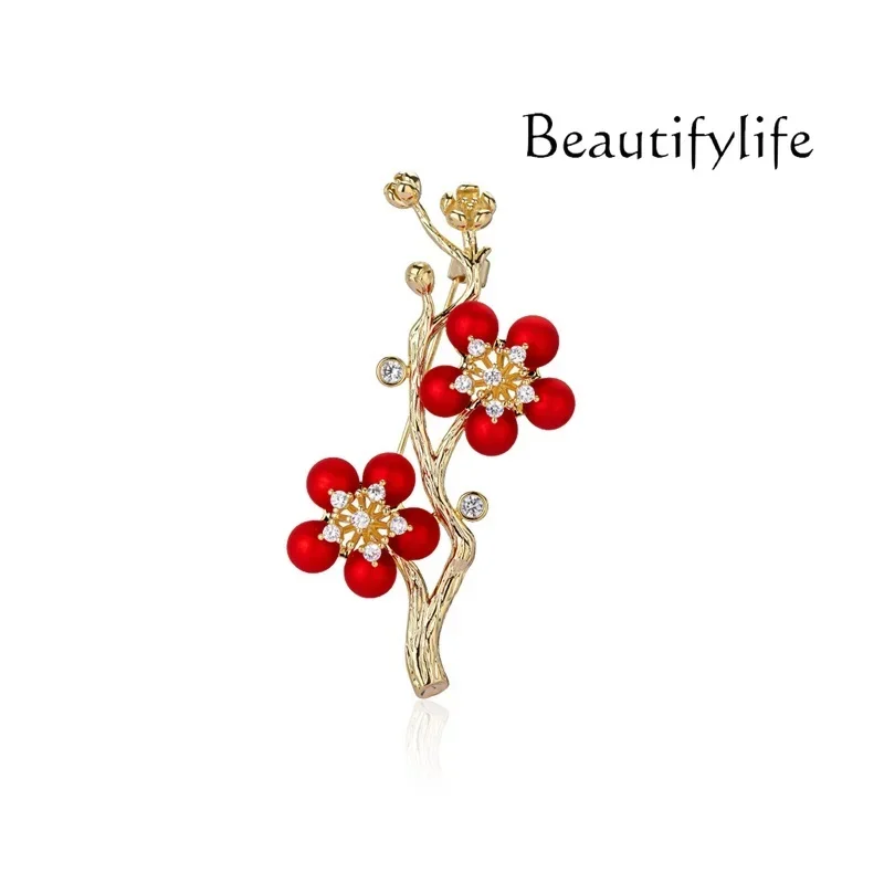 Red plum blossom brooch high-end exquisite fashion women's high-end women's brooch pin design sense niche