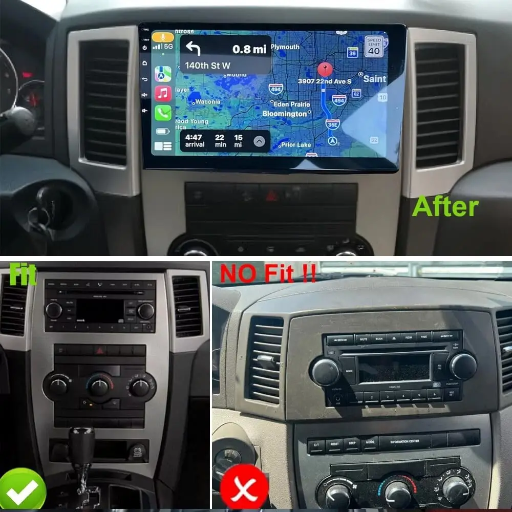 10-Inch Touchscreen Double DIN Car Stereo Receiver Compatible with Jeep Wrangler JK 2007-2017, Apple CarPlay, Android Auto, Bluetooth, Steering Wheel Control, FM Radio, GPS Navigation, Backup Camera, 4GB RAM+64GB ROM view 2