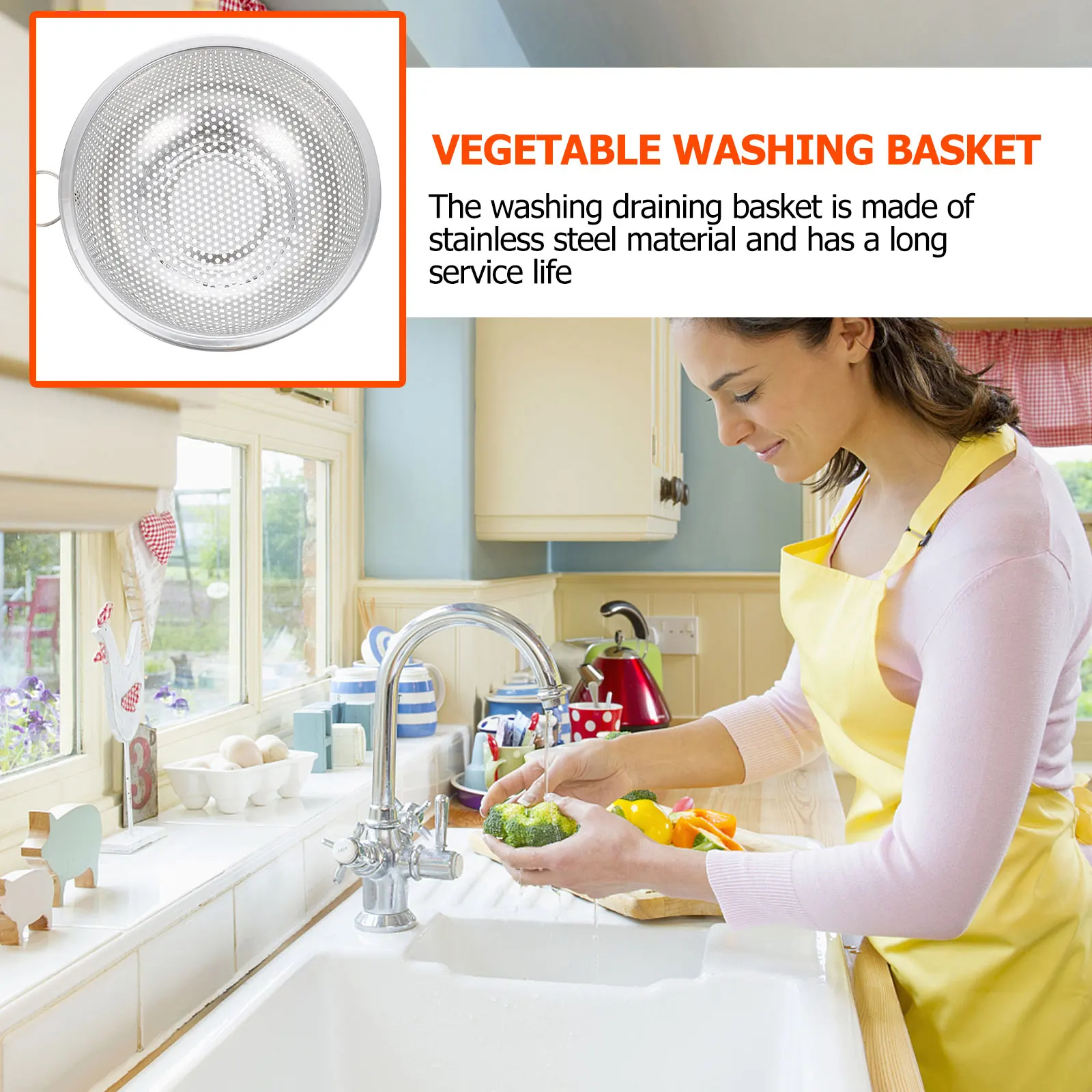 

Stainless Steel Drain Basket Heavy Duty Fruit Vegetable Washing Basin Multipurpose Kitchen Strainer Not Rusty