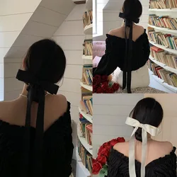 Candy Color Bow Hair Clip Elegant Long Hair Accessories Long Ribbon Hair Clip Satin Silk Headwear Hair Barrettes Women Girls