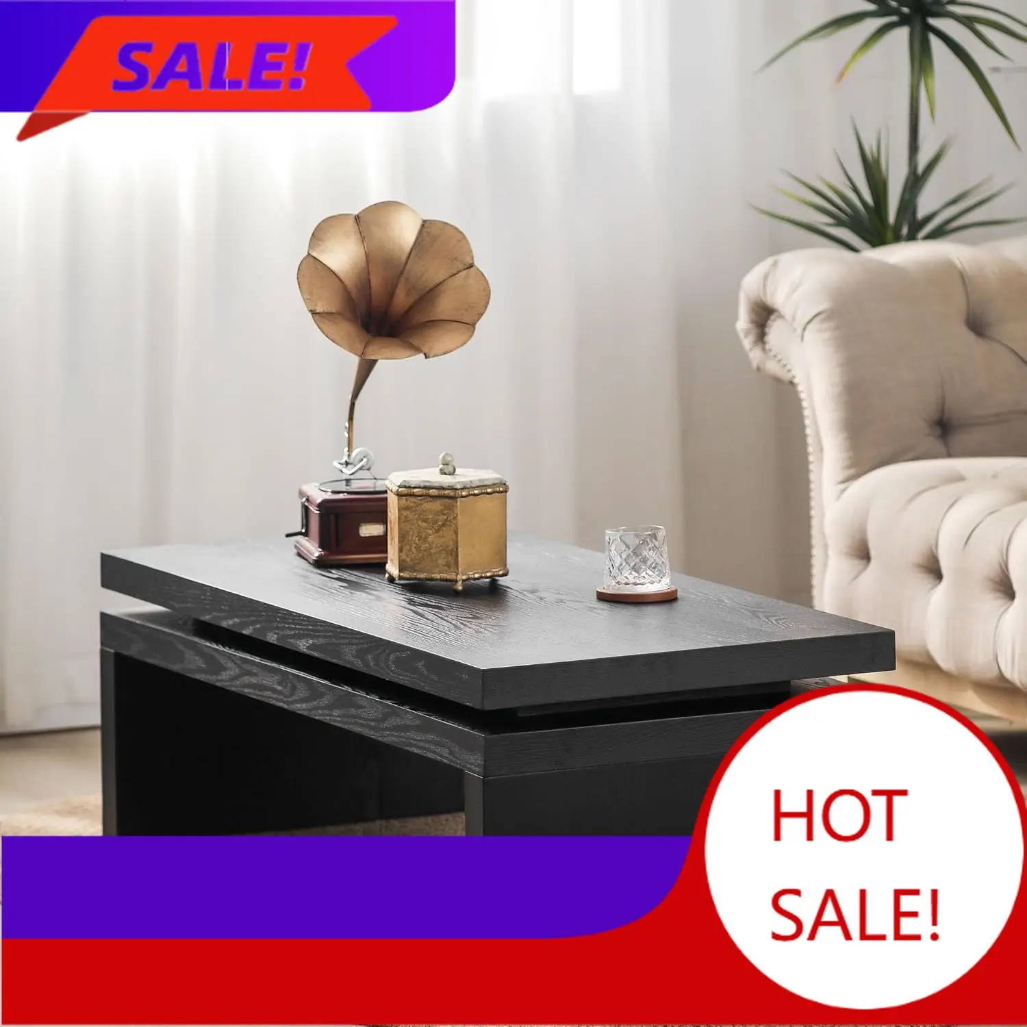 

Rectangle Coffee Table for Living Room, Mid Century Modern Coffee Table, Solid Wood Center Table Accent Tea Table for Apartment