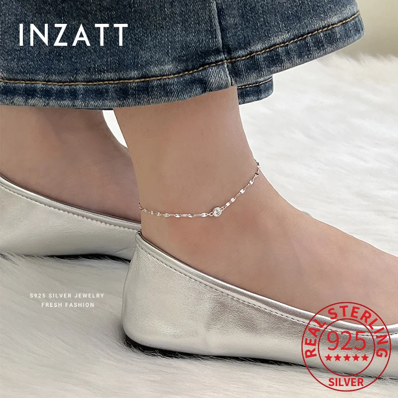 INZATT Real 925 Sterling Silver Sparkling Zircon Chain Bracelet/Ankles For Women Classic Fine Jewelry 2024 Summer Beach Gift