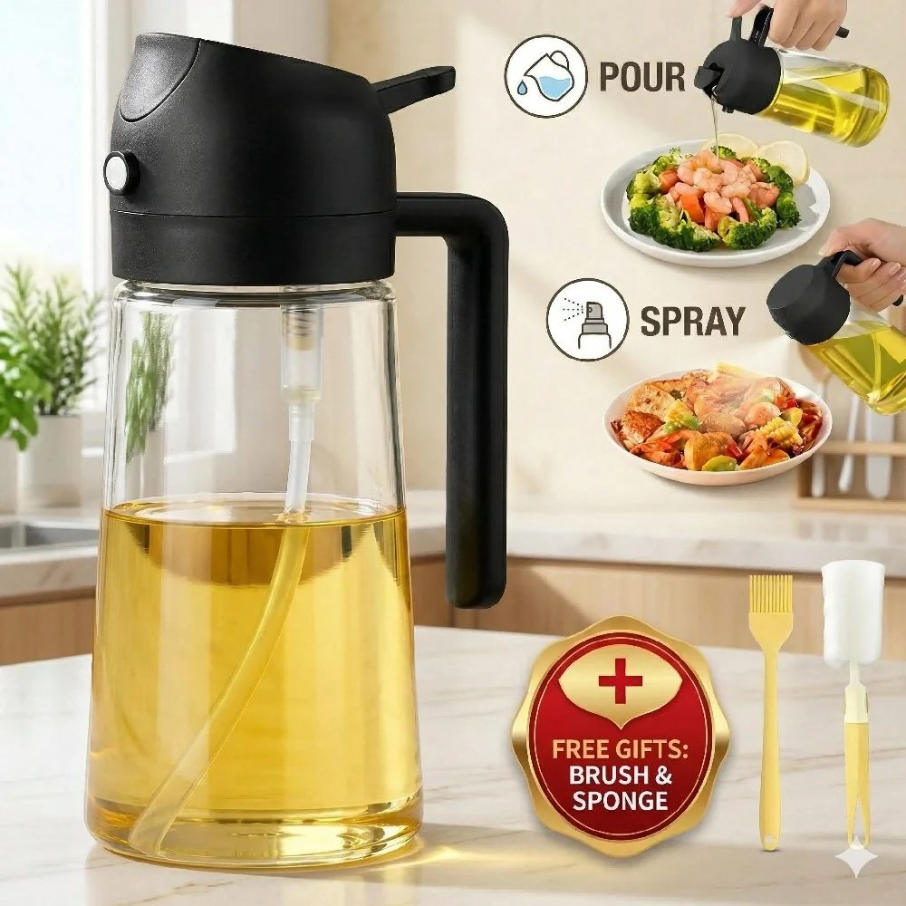 2-in-1 Ersatz für Ölspender und Sprühflasche aus Kunststoff mit 2 Bürsten, Sprüh- und Gießfunktion, Kochsprüher, BBQ-Ölsprühflasche
