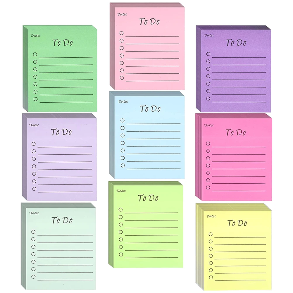 

9pcs Memo Pads Fluorescent Office Supplies Thick Paper Double Sided Writing Easy Reposition No