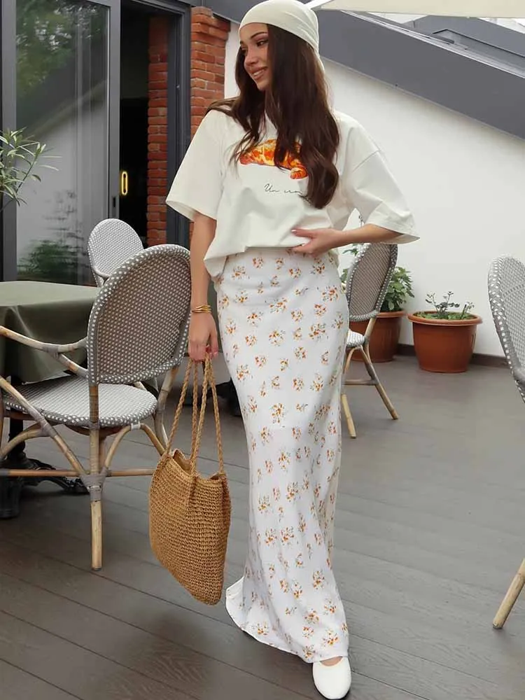 BKQU Modna Luźna Koszulka Damska z Nadrukiem 100% Bawełna Krótki Rękaw Okrągły Dekolt Letnie T-shirty Pulowery Damskie Casual Y2K Streetwear 2025