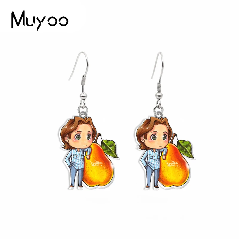 2021 New Acrylic Dangles Supernatural SPN TV Show Dean Sam Characters with Fruits Epoxy Fish Hook Earrings