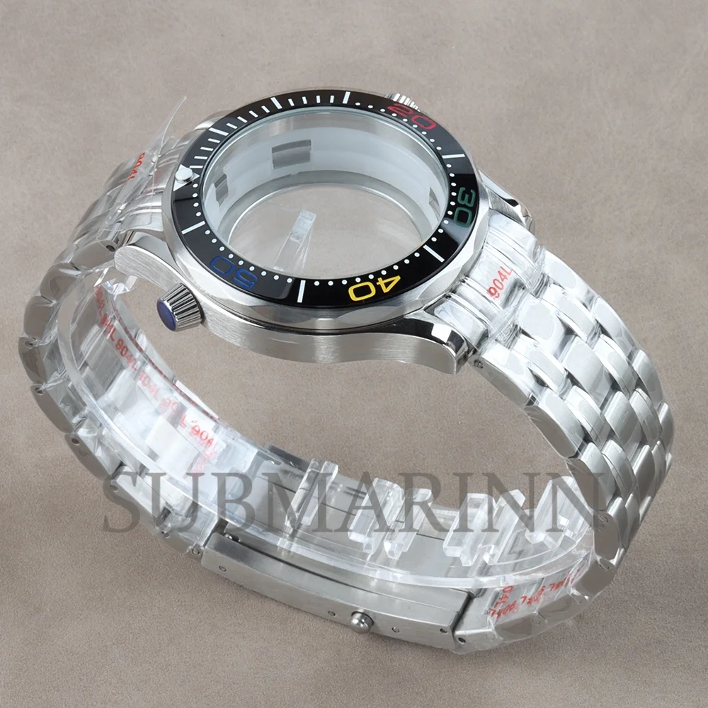 41mm NH35 Watch Case Silver Stainless Steel Bracelet Strap Waterproof for Seamaster 300 NH35 NH36 Automatic Movement 31mm Dial