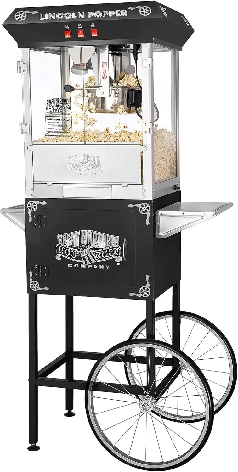 

Popcorn Machine with Cart - 8oz Popper with Stainless-Steel Kettle, Warming Light, and Accessories by Great Northern Popcorn