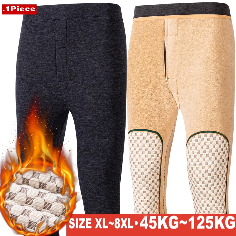 Men's Winter Warm Knee Pads Pants Thickened Fleece Keep Thermal Underwear Underpants Soft Elastic Comfortable Leggings 8XL 7XL