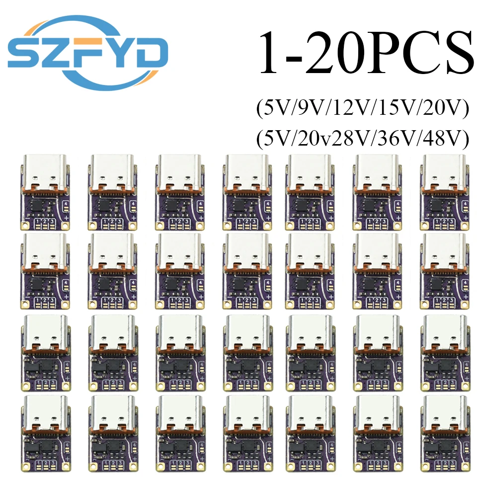 1-20PCS Módulo de Gatilho PD3.1 QC3.0 Tipo-C 5-48V 5A para Carregamento Rápido, para Fonte de Alimentação DIY