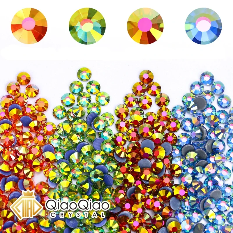 QIAO Exquisite Shimmer AB Hotfix Crystal Flat back Rhinestone Strass Glitters Stone For DIY Nail Art Wedding Diamond Strass