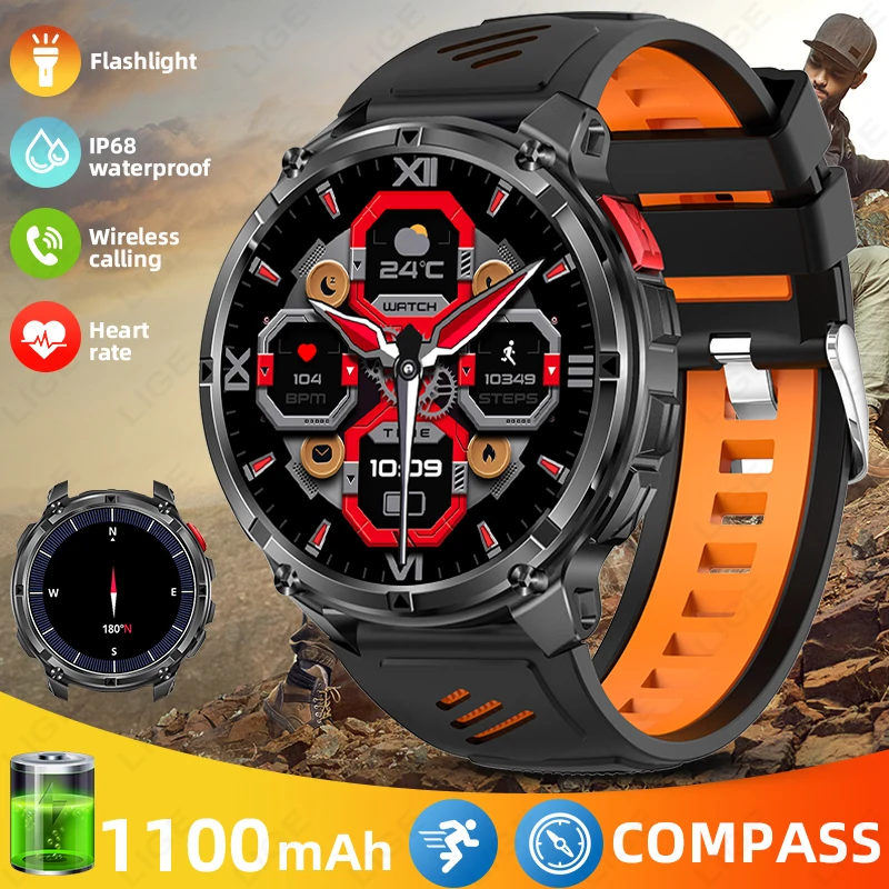 

LIGE Bluetooth Call Health Monitor Smart Watch 2025 New Men 1100mAh Battery Outdoor Sports Fitness Tracker Compass Smartwatch