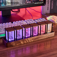 LED Tube Clock Vintage Digital RGB Glow Tube Clock Timer 12/24 Hours Adjustable Walnut Wood Base Alarm Clocks Table Decoration