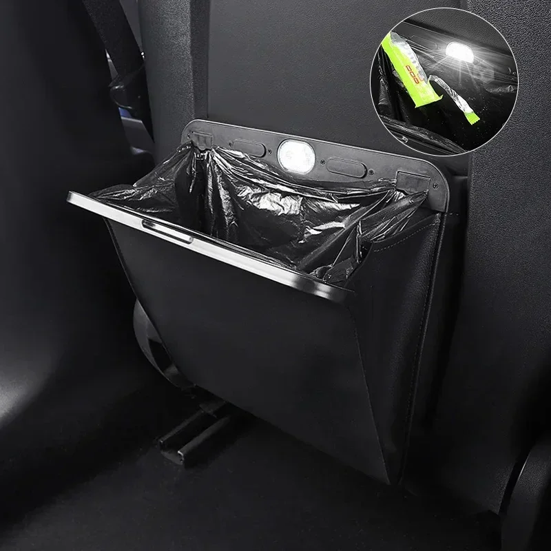 

Car Garbage Bag Waterproof Magnetic Adsorption Trash Can Back Seat Hanging Leather Storage Pocket For Tesla Model 3 Y