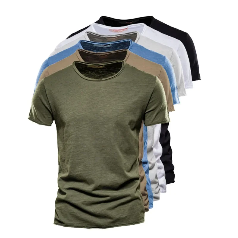 Hoge Kwaliteit Effen Kleur T-shirt Mannen Casual O-hals Top Tees Mannen Zomer Nieuwe Klassieke 100% Katoenen T-shirt Voor Mannen