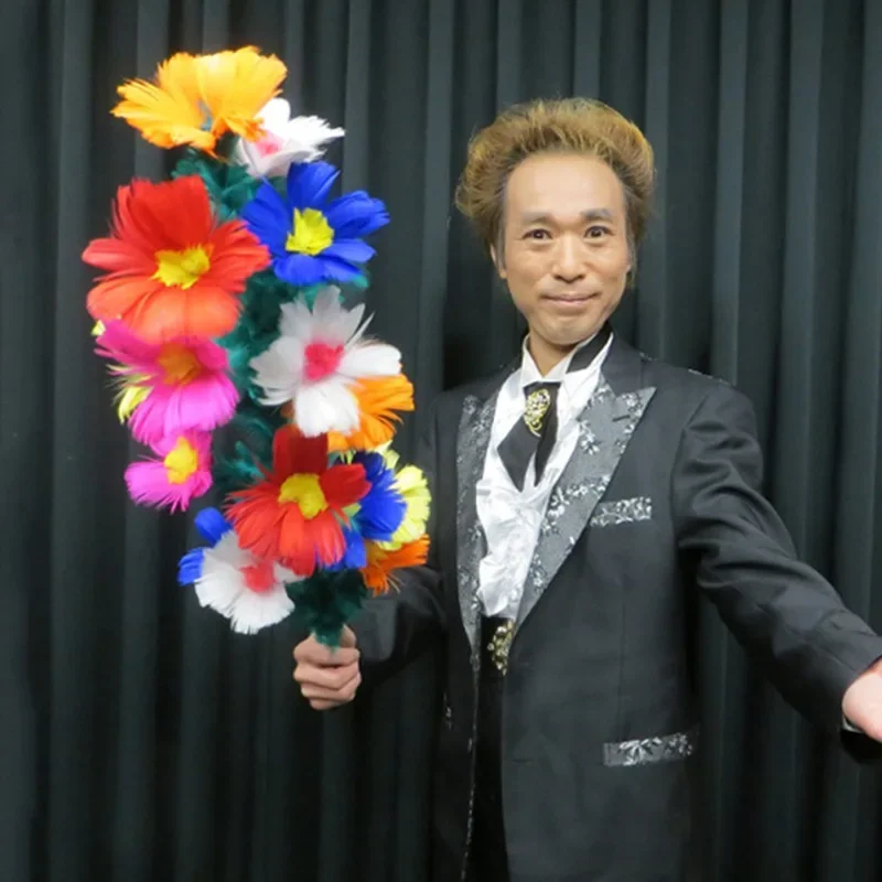 Deluxe Cane to Flower (Red/Multicolor) Magic Tricks Metal Cane Vanishes to Bouquet Production Flower Stage Illusions Gimmicks