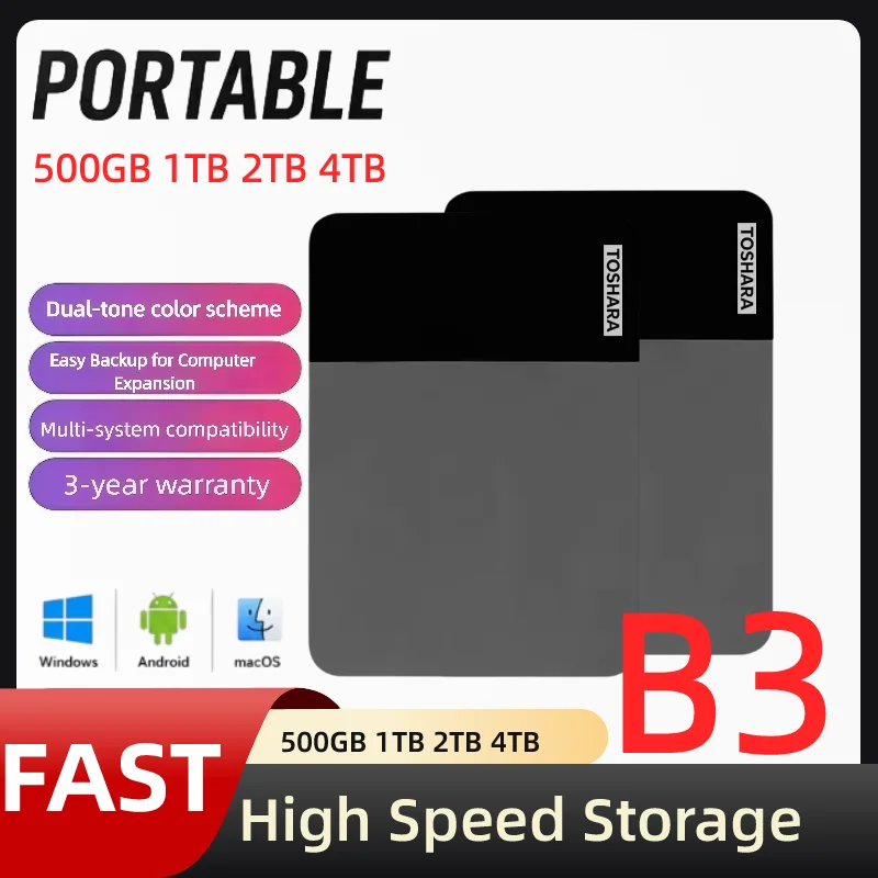 Slim Encrypted B3 External Hard Drive Large Capacity  2TB 4TB USB 3.0 Office File Backup Hard Disk For Desktop and Laptop.