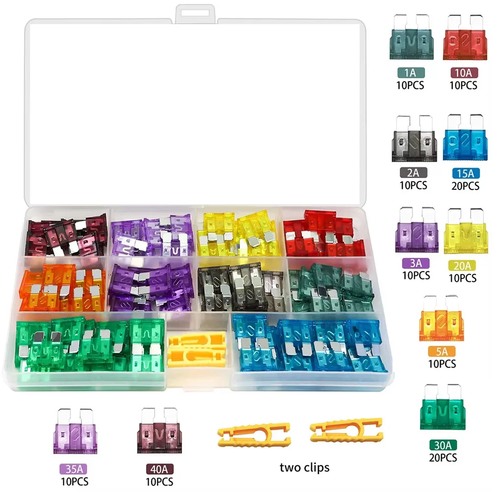 120Pcs Standard Blade Fuses Assortment kit (1A/2A/3A/5A/10A/15A/20A/25A/30A/35A/40AMP) With Puller Tool for RV, Truck, Marine