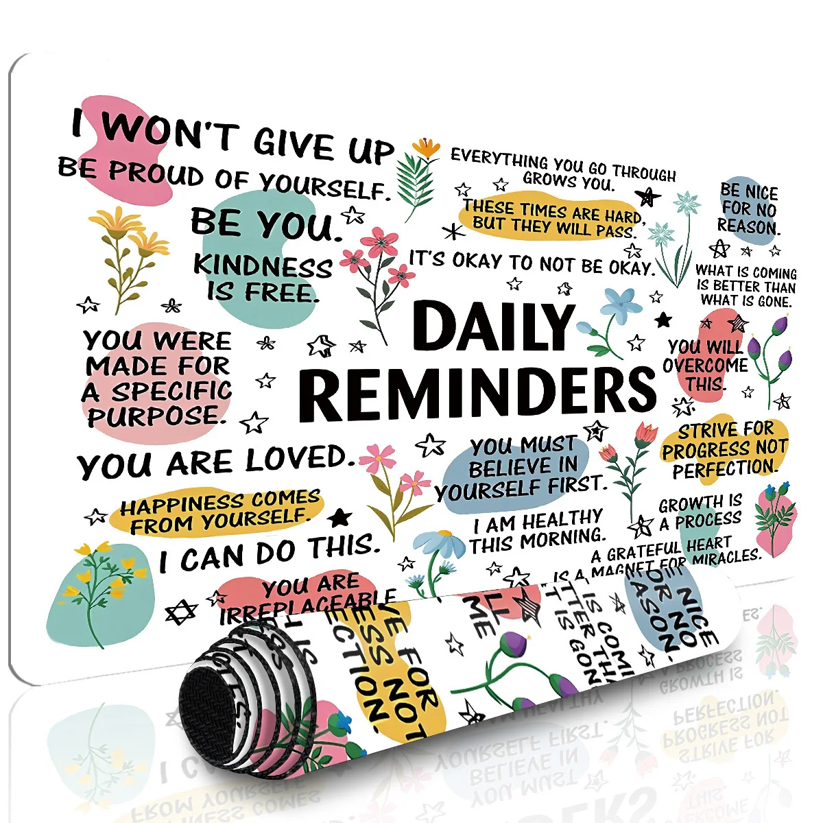 1pc Extra Large Mouse Pad Laptop Keyboard Mat - Inspirational Daily Reminder Mouse Pad with Uplifting Quotes and Floral Design Pattern - HD Printed Desk