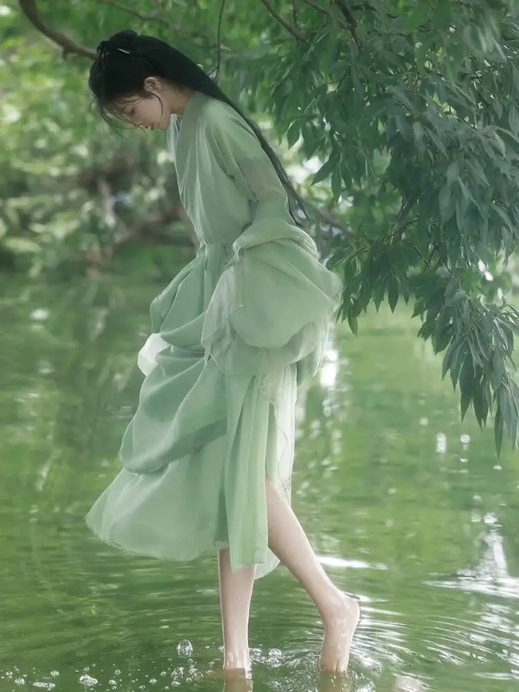 

Petite Green Hanfu Women's Clothing Wei Jin Style Ancient Costume Super Fairy-like Flowing Ancient Style Daily Dress 2025 New