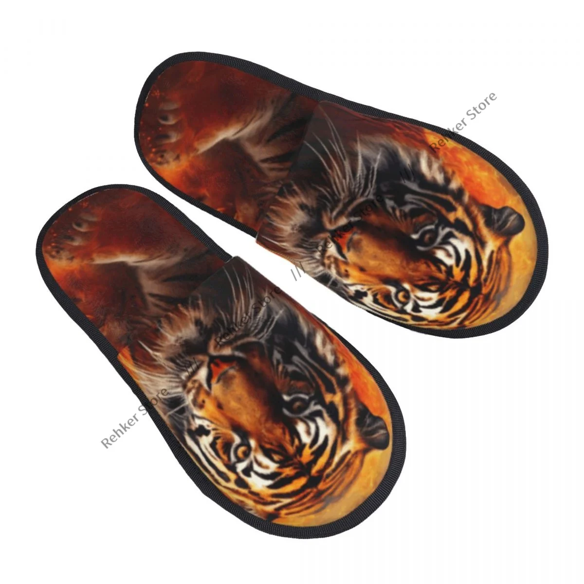 Fierce Tiger With Blazing Flames Indoor Slippers Furry Slipper Winter Home Shoes House Flat Closed Toe Slides Flip Flops