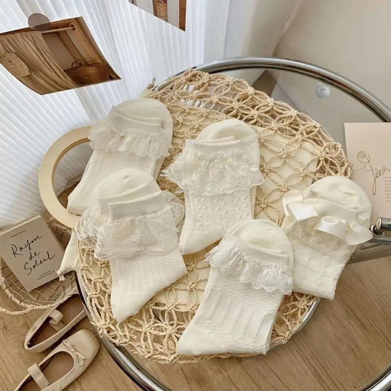 White Socks Women Summer Mid Sleeve JK Uniform Socks Japanese Cute Lolita Fashion High Quality Solid Color Sweet Lace Socks